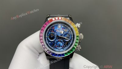 Rolex Daytona Rainbow Bezel 316L Steel 43mm Japan Quartz Movement Blue Watch